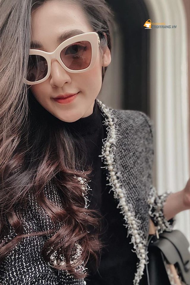 Áo khoác vải tweed cổ trụ