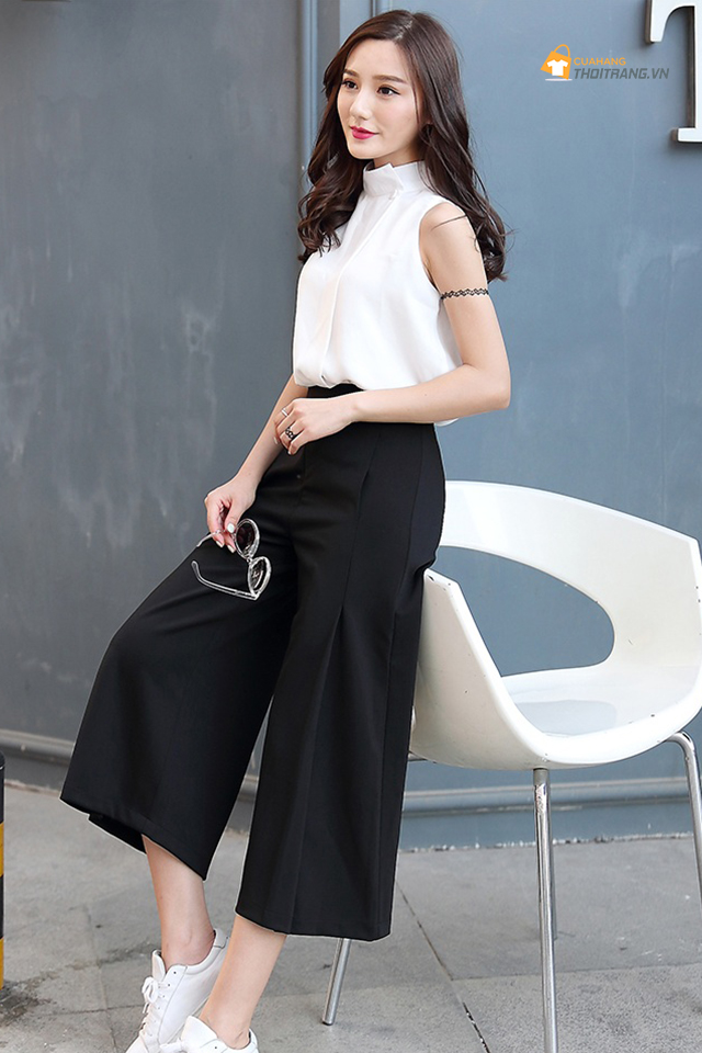 Áo sát nách voan thoáng mát phối quần culottes cho nàng công sở