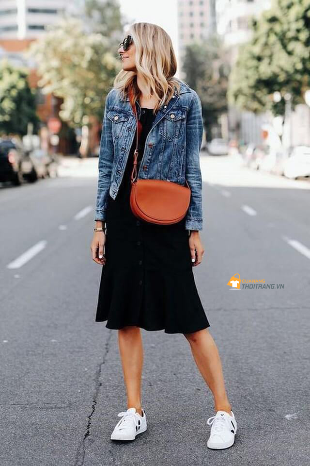 Áo khoác denim jacket khoác ngoài váy liền