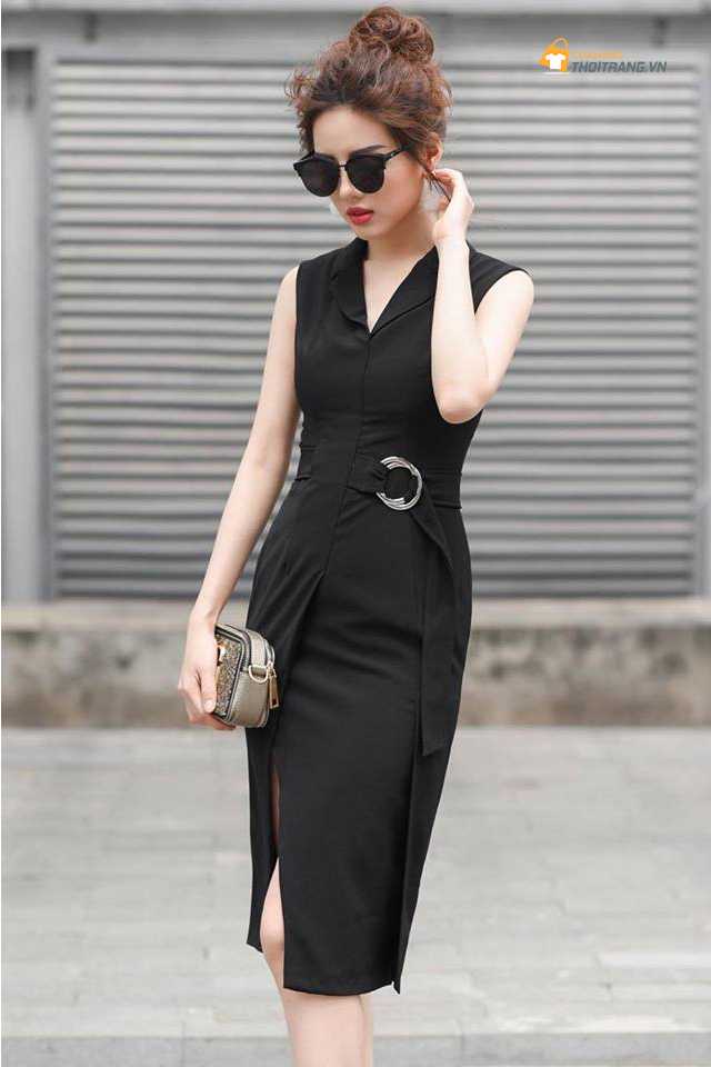 Váy ôm body cổ vest sang trọng cho dân công sở